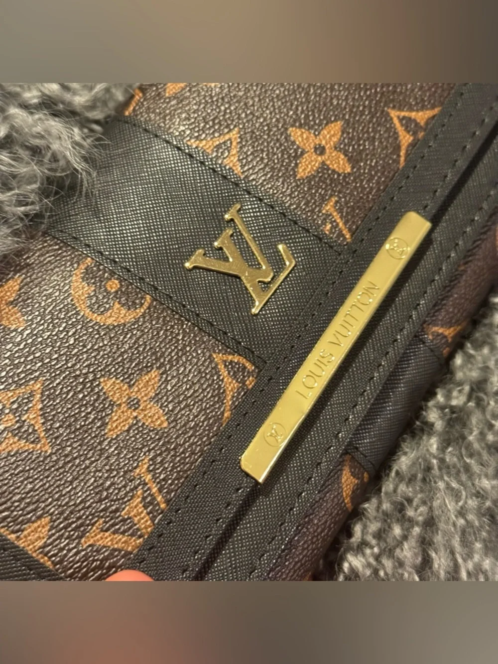 LV Style Monogram Wallet Brown Gold Hardware Envelope Slim Chic